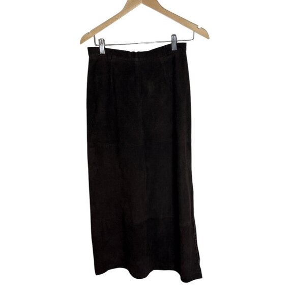 VTG Joseph Abboud Womens Suede Leather Maxi Skirt Size 8 Brown Riding Western